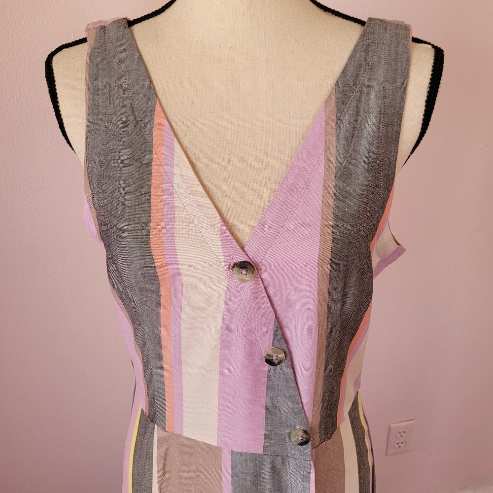 Patrons of Peace Striped Pink, Gray, Tan & Cream Sleeveless Midi Dress NEW Sz M - Picture 3 of 10